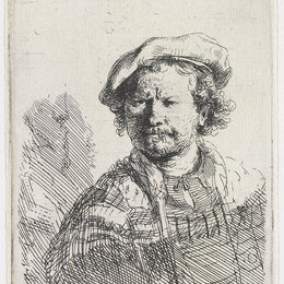 《平顶绣花连衣裙中的自画像》伦勃朗(Rembrandt)高清作品欣赏