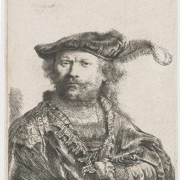 《天鹅绒帽和羽毛的自画像》伦勃朗(Rembrandt)高清作品欣赏