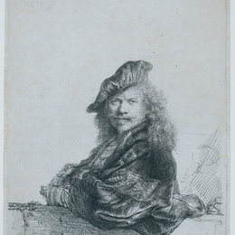 《倚石槛自画像》伦勃朗(Rembrandt)高清作品欣赏