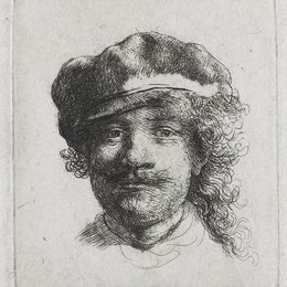 《自画像佩戴软帽全脸，头》伦勃朗(Rembrandt)高清作品欣赏