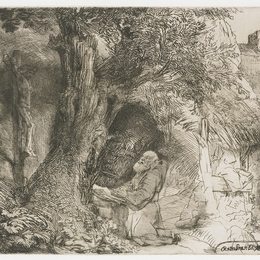 《圣诞树下的圣弗兰西斯》伦勃朗(Rembrandt)高清作品欣赏