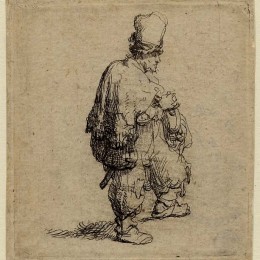 伦勃朗(Rembrandt)高清作品:The barrel organ player (Polander standing with arms folded)