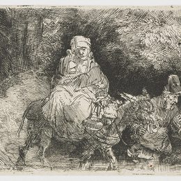 《穿过小溪进入埃及的航班》伦勃朗(Rembrandt)高清作品欣赏