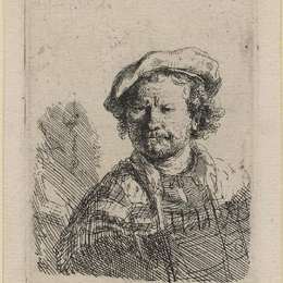 《平顶绣花连衣裙中的自画像》伦勃朗(Rembrandt)高清作品欣赏