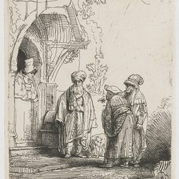 《三位东方人物（雅各伯和拉班）》伦勃朗(Rembrandt)高清作品欣赏