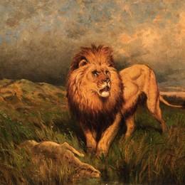 《狮子和猎物（也称为猎物）》罗莎·博纳尔(Rosa Bonheur)高清作品欣赏