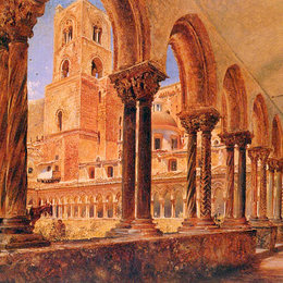 鲁道夫·冯阿尔特(Rudolf von Alt)高清作品:A View Of Monreale, Above Palermo
