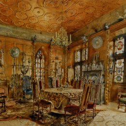 鲁道夫·冯阿尔特(Rudolf von Alt)高清作品:Interieur of castleIn Renaissance Style