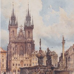 《从布拉格教堂看老城区广场》鲁道夫·冯阿尔特(Rudolf von Alt)高清作品欣赏