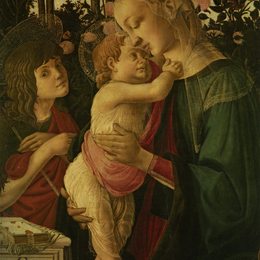 《麦当娜和孩子与婴儿圣施洗约翰》山德罗·波提切利(Sandro Botticelli)高清作品欣赏