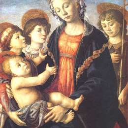 《有两个天使和圣约翰的童贞女》山德罗·波提切利(Sandro Botticelli)高清作品欣赏