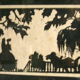 谢尔盖苏迪金(Serge Sudeikin)高清作品:At the Verandah. Silhouette, ink on paper. Signed with Russi