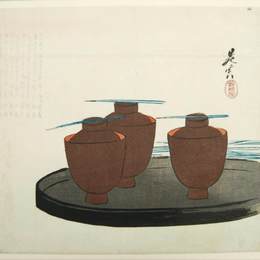 柴田是真(Shibata Zeshin)高清作品:Straw Basket for Fish and Mokuge 