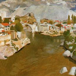 《尼尔塔河，莫斯塔尔》斯坦利·斯宾塞(Stanley Spencer)高清作品欣赏