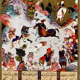 苏尔坦·穆罕默德(Sultan Muhammad)高清作品:Tahmuras Defeats the Divs. Miniature from Shahname