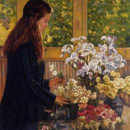 《带花瓶的年轻女孩》西奥·凡·莱西尔伯格(Theo van Rysselberghe)高清作品欣赏