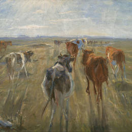 《长长的影子。萨尔特岛岛上的牛》西奥多·菲利普森(Theodor Philipsen)高清作品欣赏