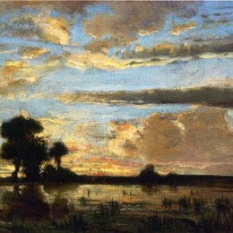《森林的边缘，夕阳的定影》西奥多·卢索(Theodore Rousseau)高清作品欣赏