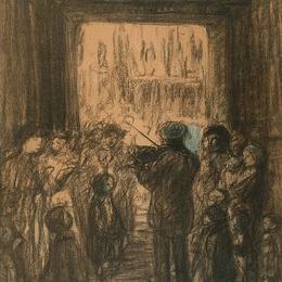 《观众听小提琴手》索菲尔·史坦林(Theophile Steinlen)高清作品欣赏