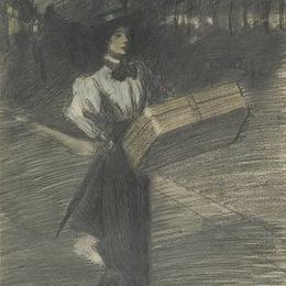 《带箱子的女孩》索菲尔·史坦林(Theophile Steinlen)高清作品欣赏