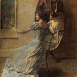 《镜前》托马斯·杜因(Thomas Dewing)高清作品欣赏