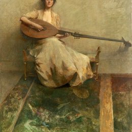 《琵琶的女孩》托马斯·杜因(Thomas Dewing)高清作品欣赏