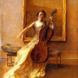 《大提琴女郎》托马斯·杜因(Thomas Dewing)高清作品欣赏