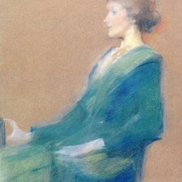 《侧面坐着的女人》托马斯·杜因(Thomas Dewing)高清作品欣赏