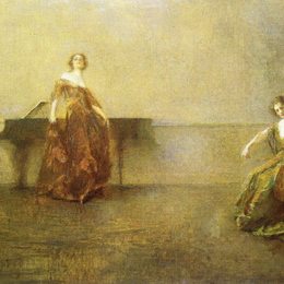 《歌曲和大提琴》托马斯·杜因(Thomas Dewing)高清作品欣赏