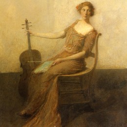 《Violincello的年轻女子》托马斯·杜因(Thomas Dewing)高清作品欣赏