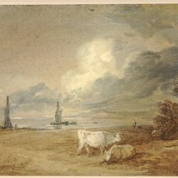 《航运、人物和奶牛的海岸风光》托马斯·庚斯博罗(Thomas Gainsborough)高清作品欣赏