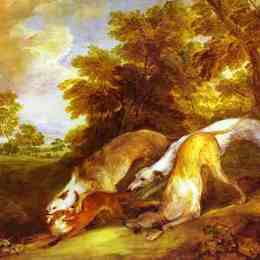 《灰狗追逐狐狸》托马斯·庚斯博罗(Thomas Gainsborough)高清作品欣赏