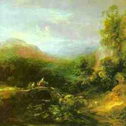 《农民过桥山岳景观》托马斯·庚斯博罗(Thomas Gainsborough)高清作品欣赏