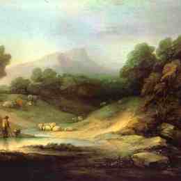 《与牧羊人的山风景》托马斯·庚斯博罗(Thomas Gainsborough)高清作品欣赏