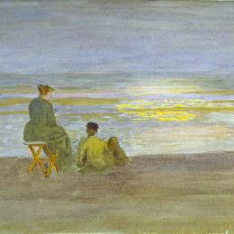 《海滩上的男人和女人》托马斯·波洛克·安舍茨(Thomas Pollock Anshutz)高清作品欣赏