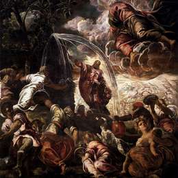 《摩西从岩石中汲水》丁托莱托(Tintoretto)高清作品欣赏