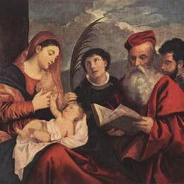 《玛丽与圣徒》提香·韦切利奥(Titian)高清作品欣赏