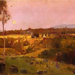 《傍晚，寂静的东方在阳光下微弱地闪烁；》汤姆·罗伯茨(Tom Roberts)高清作品欣赏