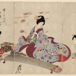 扬洲周延(Toyohara Chikanobu)高清作品:Preparing to Play the Koto