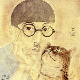 藤田嗣治(Tsuguharu Foujita)高清作品:Self Porttrait with a cat