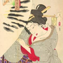 月冈芳年(Tsukioka Yoshitoshi)高清作品:Looking cold - The appearance of a-Fukagawa-Nakamichi-Geisha