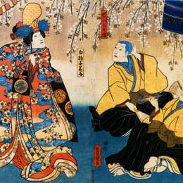 歌川国贞(Utagawa Kunisada)高清作品:Shūka Bandō I as Shirabyōshi Hanako, Kichisaburō Arashi I