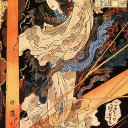 歌川国芳(Utagawa Kuniyoshi)高清作品:Fusehime saving Inue Shimbyoe Masahi from a thunderboit