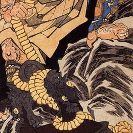 歌川国芳(Utagawa Kuniyoshi)高清作品:Benkei dragging the Miidera bell up a mountain