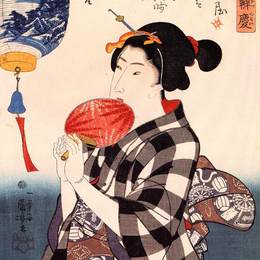 《有扇子的女人》歌川国芳(Utagawa Kuniyoshi)高清作品欣赏