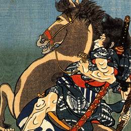 歌川国芳(Utagawa Kuniyoshi)高清作品:Horse, Soga Goro on a rearing horse