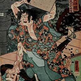 歌川国芳(Utagawa Kuniyoshi)高清作品:Sato Tadanobu, a samurai of the Twelfth Century, Defending H