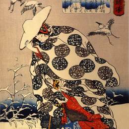 歌川国芳(Utagawa Kuniyoshi)高清作品:Tokiwa-Gozen with her three children in the snow