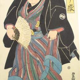《蓝褐条纹下脚裙中的相扑》目歌川豊国二代(Utagawa Toyokuni II)高清作品欣赏