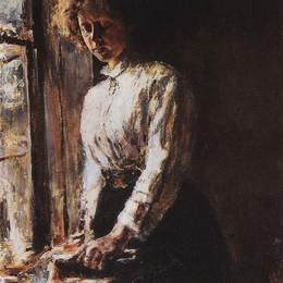 瓦伦丁·谢罗夫(Valentin Serov)高清作品:By the Window. Portrait of Olga Trubnikova